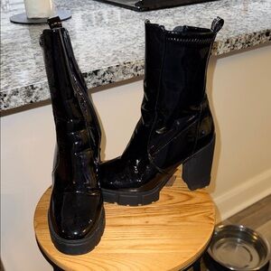 Aldo Shiny Black Heeled Boots